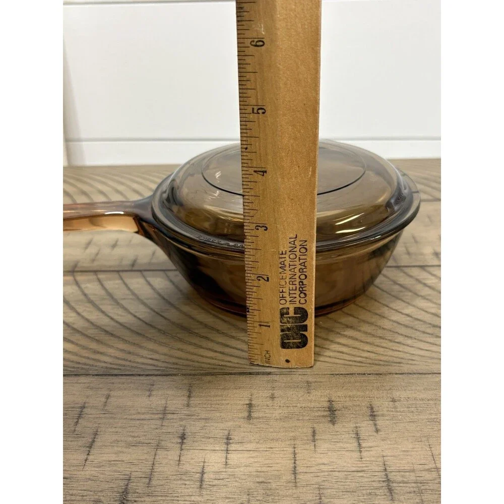 Corning Visions Small Skillet  Amber & Lid .5 L Capacity USA Vintage VTG